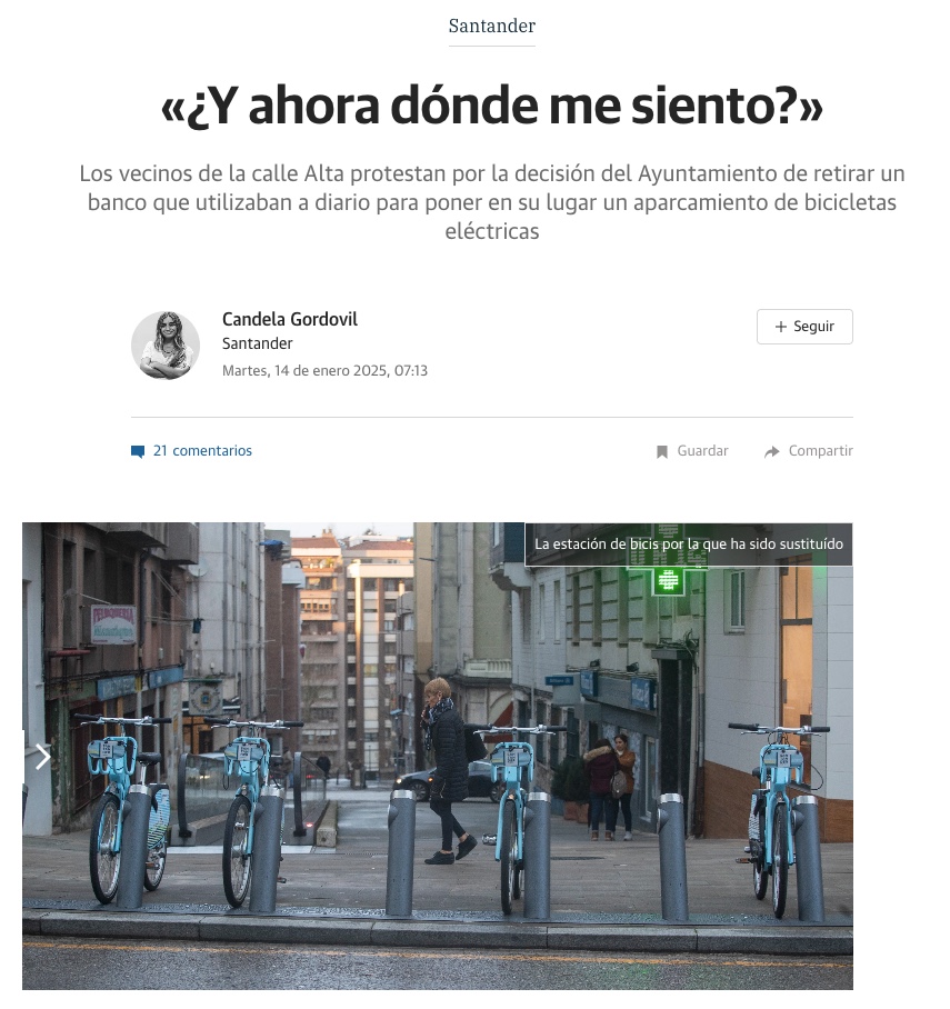 Pantallazo de la noticia con fotografía de la nueva estación de bicicletas.